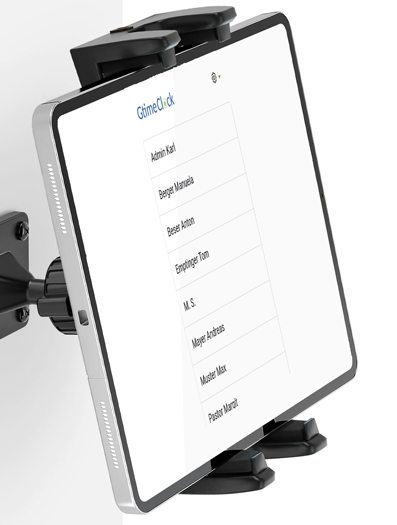 Timeberry time clock station on a tablet with wall mount