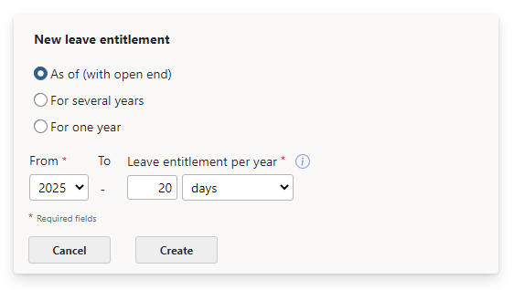 Create new leave entitlement