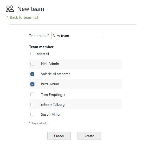 Create new team